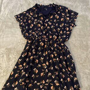 1. state womens ruffled navy blue floral long midi high-low dress pink roses